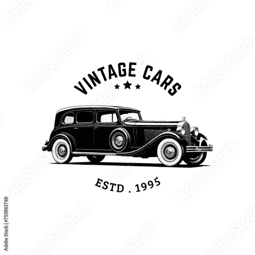 Classic retro vintage style black and white Car logo. Car silhouette. retro car drawing. Vector illustration. editable file format. old style car logo