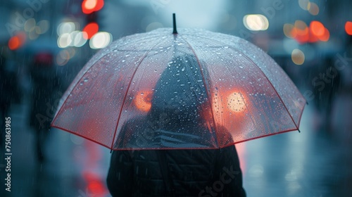 Wallpaper Mural Transparent umbrella shielding a figure from the rain, set against a backdrop of water droplets splashing on the ground Torontodigital.ca