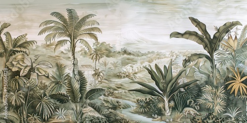 wallpaper jungle and leaves tropical forest  old drawing vintage