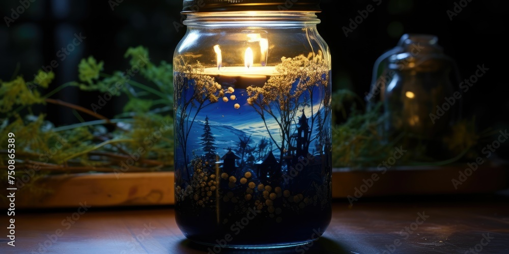Handmade candle from paraffin and soy wax in a glass jar