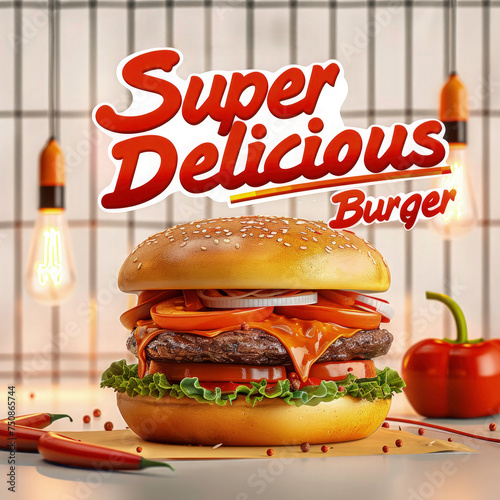 tasty burger fast food social media advertisement design with the typography   Super Delicious burger . Food menu for restaurant. 