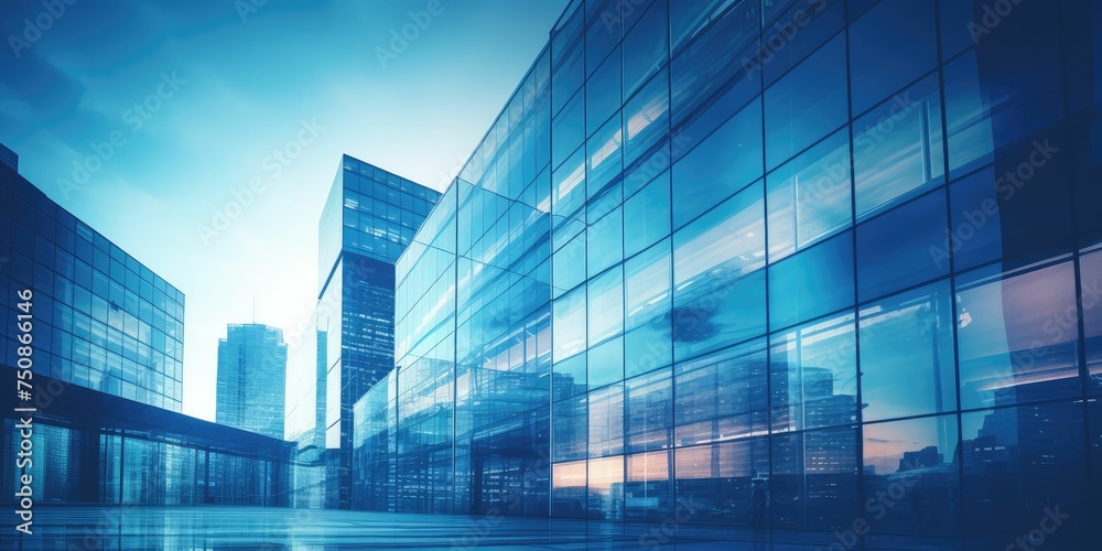 Modern office building glass blue toned image