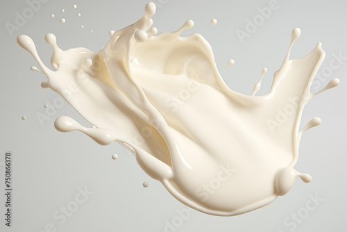 éclaboussure de lait en suspension avec des gouttelettes sur un fond clair - Agriculture, vache laitière, produit laitier, calcium