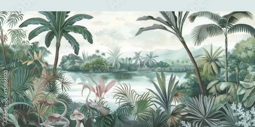 wallpaper jungle and leaves tropical forest  old drawing vintage