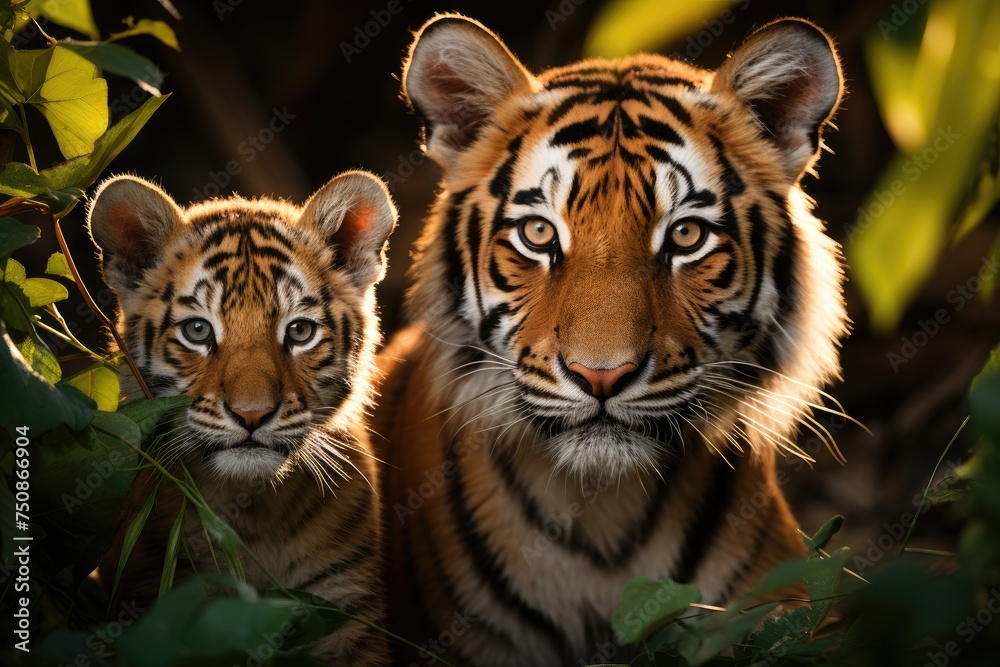 Fototapeta premium Tigress breastfeeding her young., generative IA