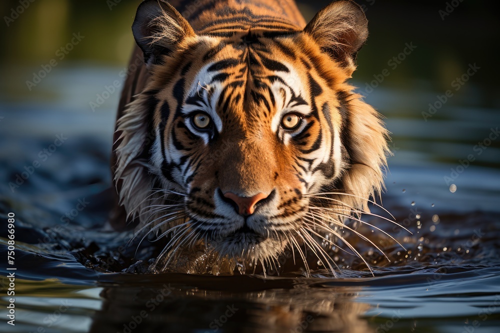 Swimming tiger surprises in the lake., generative IA Swimming tiger surprises in the lake., generative IA