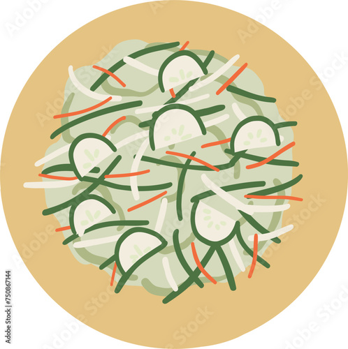 Cucumber salad. Ukrainian food. Hand drawn vector flat illustration.