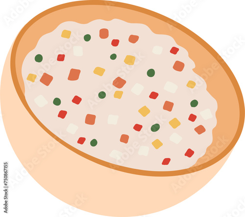 Potato salad olivie. Ukrainian food. Hand drawn vector flat illustration.