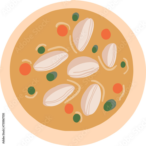 Chicken dumplings soup. Ukrainian food. Hand drawn vector flat illustration.