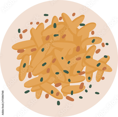Halushki dumplings. Ukrainian food. Hand drawn vector flat illustration.