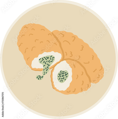 Chicken Kyiv. Ukrainian food. Hand drawn vector flat illustration.
