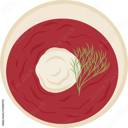 Borscht. Ukrainian food. Hand drawn vector flat illustration.