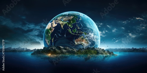 Planet Earth globe in space, Blue ocean, and continents