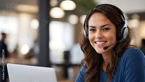 A smiling female call center operator ready to assist 