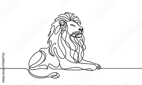Vector image of a lying lion, drawn with one line.