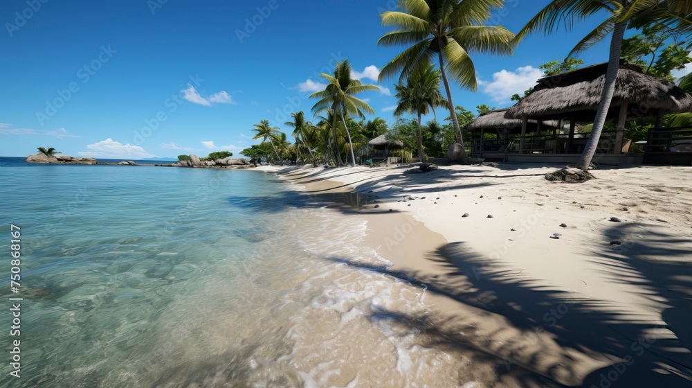 A pristine remote island with white sandy beaches. Sea Beach Landscape
