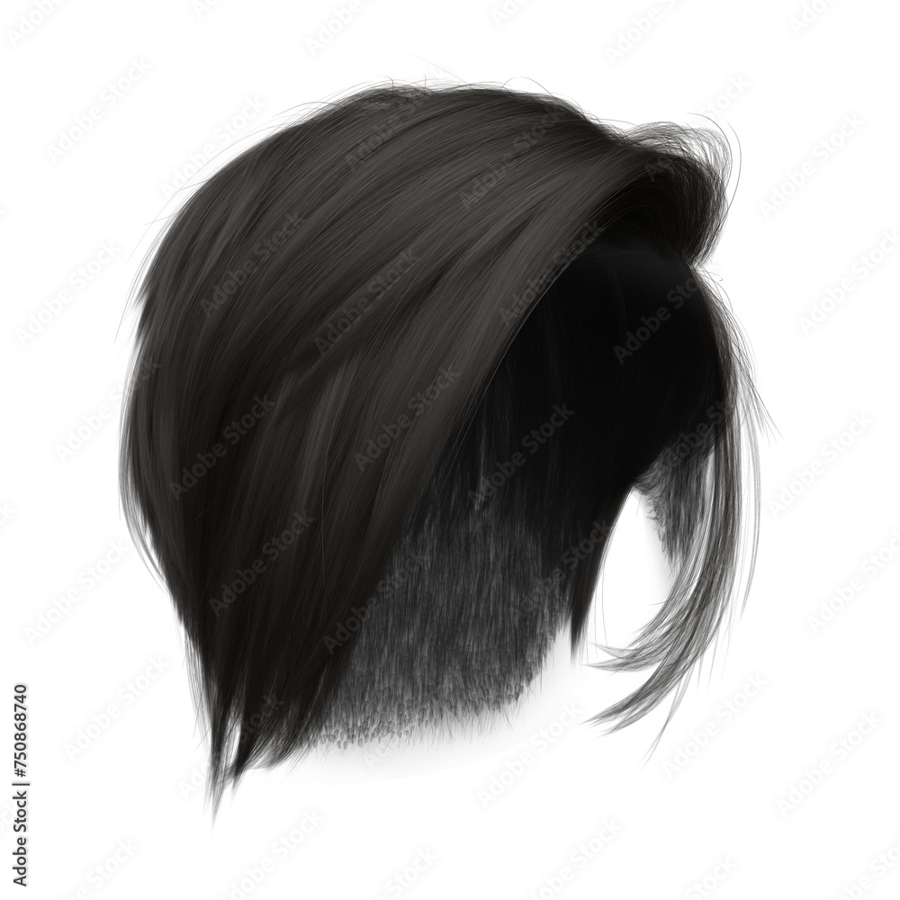 3d render short black pixie hair isolated - obrazy, fototapety, plakaty 
