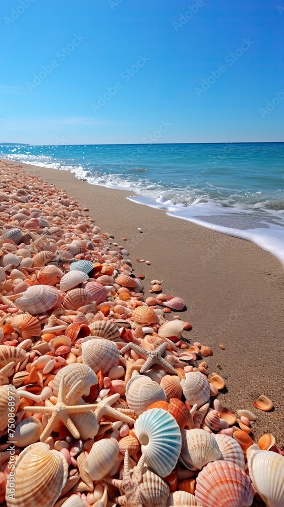 A pristine sandy beach with seashells. Sea Beach Landscape A pristine sandy beach with seashells. Sea Beach Landscape