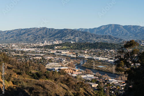 Hilltop view towards Glendale and the Cypress Park Elysian Valley, Atwater Village neighborhoods in Los Angeles California.