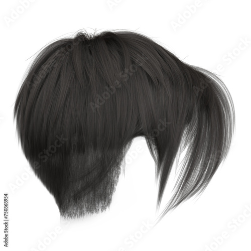 3d render short black pixie hair isolated