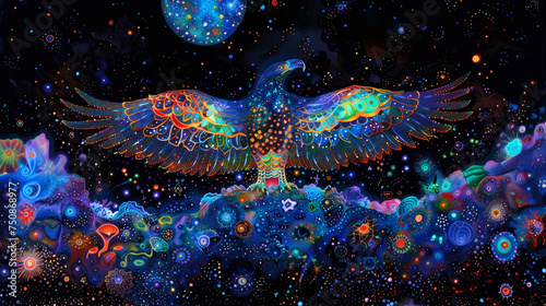 Electric blue psychedelic fractal eagle