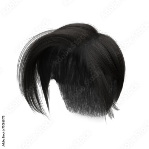 3d render short black pixie hair isolated