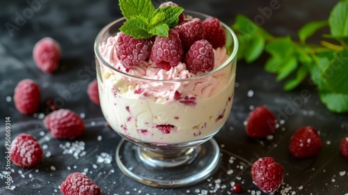 Summer dessert, ice cream with berries