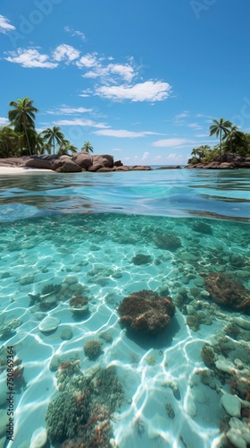 A secluded beach with crystal-clear turquoise waters 