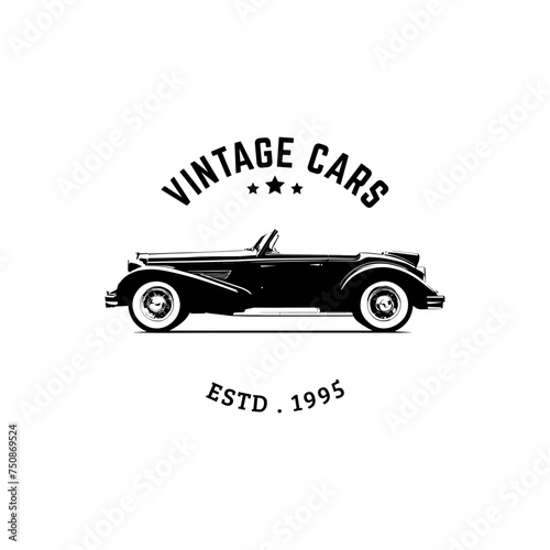 Classic retro vintage style black and white Car logo. Car silhouette. retro car drawing. Vector illustration. editable file format. old style car logo