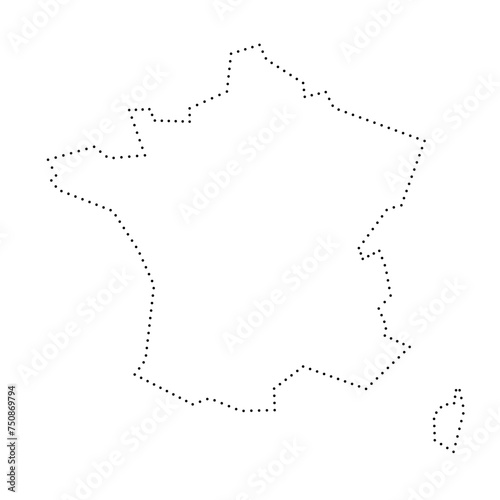 France country simplified map. Black dotted outline contour. Simple vector icon.