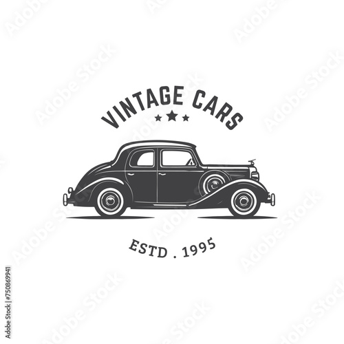 Classic retro vintage style black and white Car logo. Car silhouette. retro car drawing. Vector illustration. editable file format. old style car logo