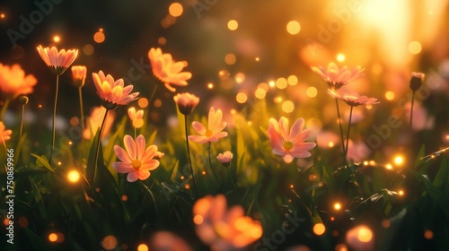 A high-definition portrayal of a digital garden with softly glowing flowers, providing a visually stunning and minimalistic background mockup. © Shakeel,s Graphics