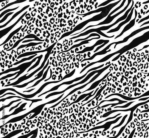 
seamless zebra and leopard pattern, black and white modern zebra and leopard background, mix texture, animal background