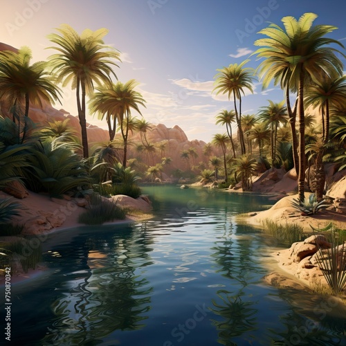 Beautiful oasis in the sandy desert