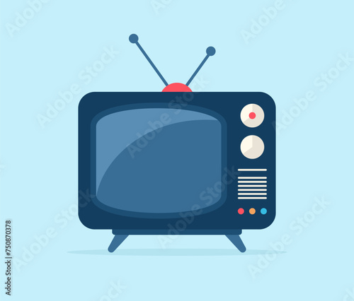 Retro TV with antenna on a blue background. Flat vector illustration
