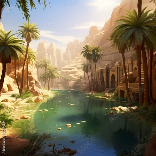 Beautiful oasis in the sandy desert