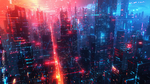 abstract anime skyscraper buildings ny street wallpaper, background illustration lofi vibes, futuristic neon lights