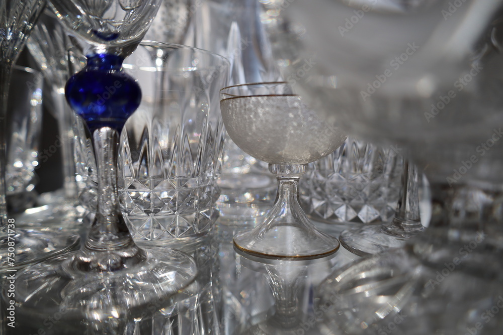 closeup shiny and reflective precious crystal glassware collection closeup shiny and reflective precious crystal glassware collection