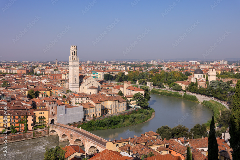 aerial view of downtown Verona with the adige river