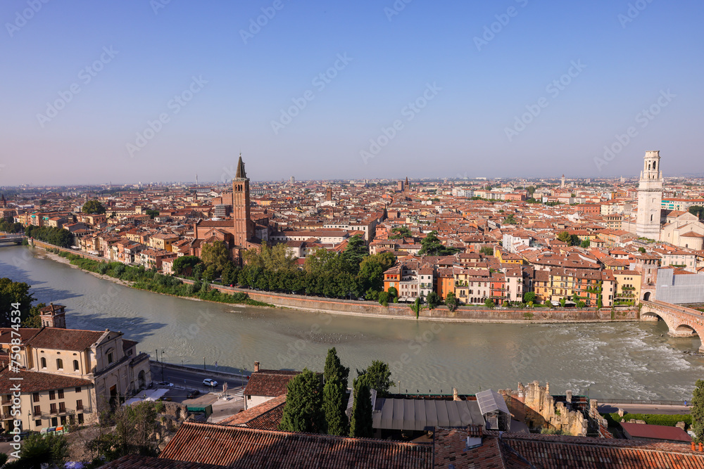 aerial view of downtown Verona with the adige river