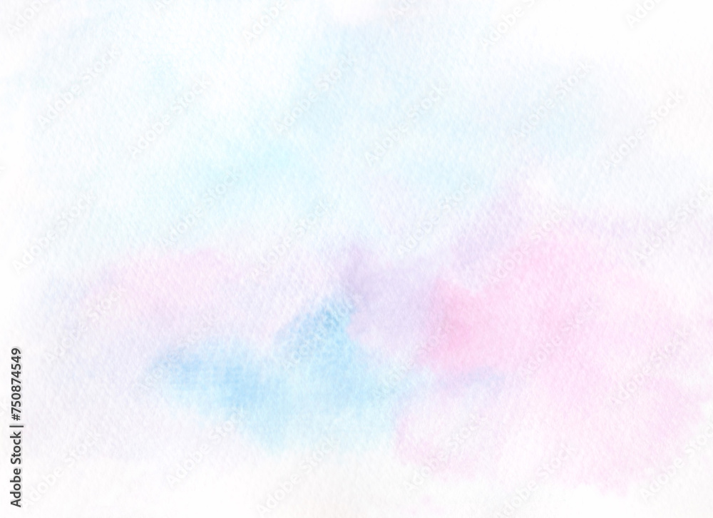 Delicate watercolor abstract background in pastel pink and blue shades with a gradient. A banner for design, decoration with a place for text. The texture of watercolor on paper. A romantic greeting 