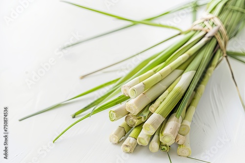  Lemongrass sage leafs on white background  macro.