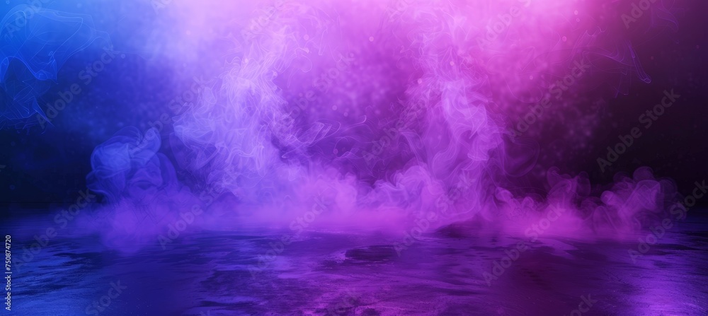 Fototapeta premium A blue and purple colored waterfall cascades in the middle of a body of water, creating a striking contrast against the surrounding aquatic environment.