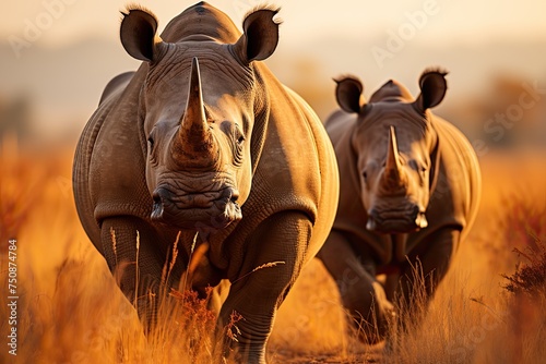 African and Indian rhinos, showing diversity., generative IA