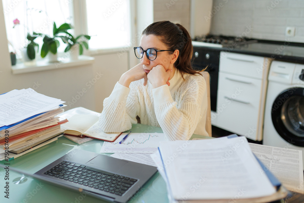 Break Time Woman Takes a Pause from Remote Work on Laptop Break Time Woman Takes a Pause from Remote Work on Laptop