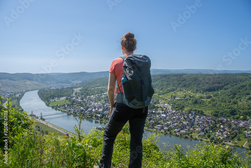 A hiker enjoys the view of the Moselle near Bernkastel-Kues photo