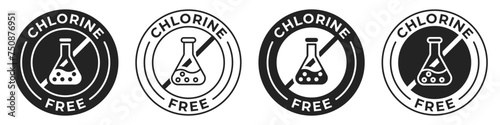 Chlorine free label. Chloride and phosphate free illustration for product packaging logo, sign, symbol, badge or emblem. Chemicals free certified icon isolated.