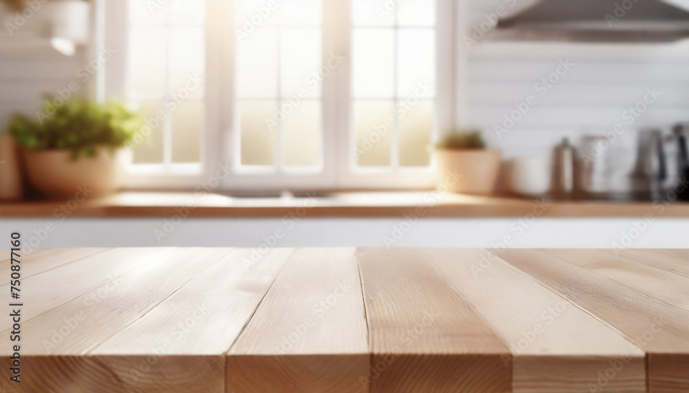 Grunge natural wooden table top with copy space for product advertising over blurred kitchen background at home
Grunge natural wooden table top with copy space for product advertising over blurred kitchen background at home