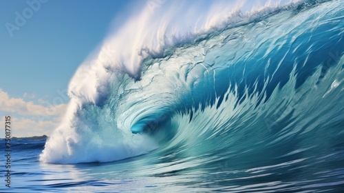 Surfer on Blue Ocean Wave Getting Barreled © inthasone