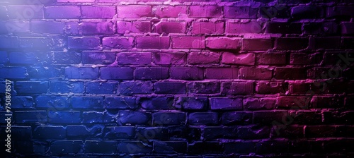 Light emanates from a purple and blue brick wall, creating a striking visual contrast. The colors and illumination play off each other, drawing attention to the textured surface.